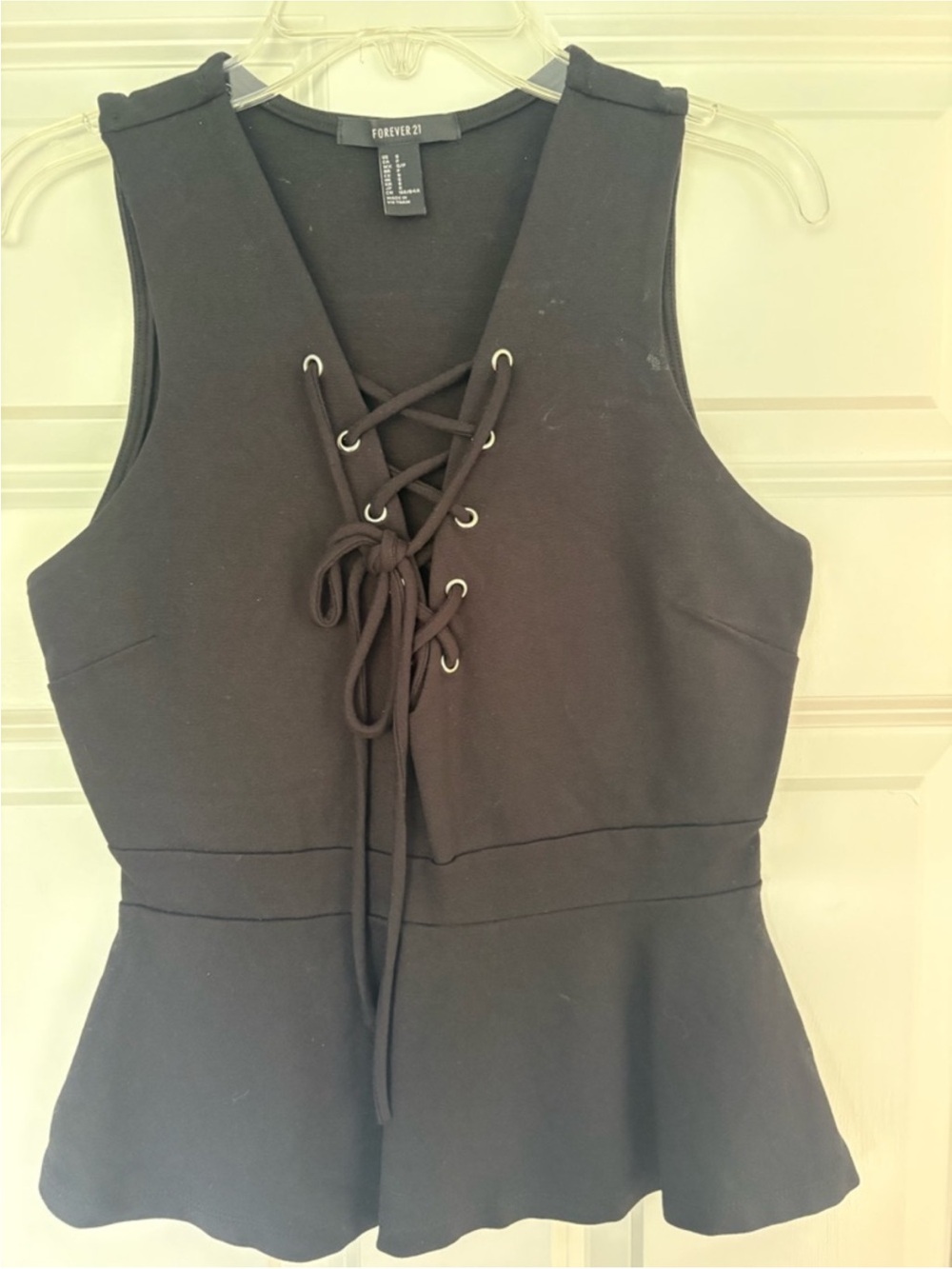 Forever 21 Black Lace-Up Peplum Top
